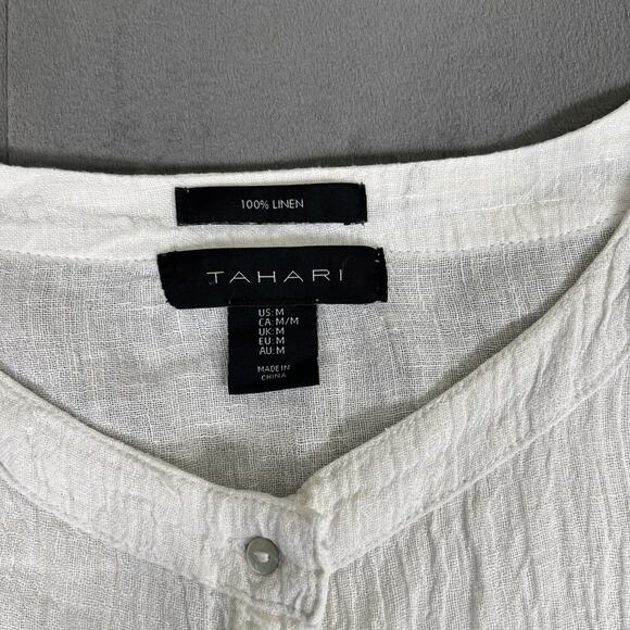 2)Tahari Womens Medium Light Blue & White Linen Button Front Oversized Shirt - Picture 12 of 15